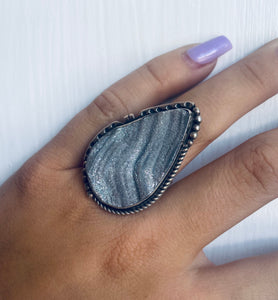 Size 7.5 Stunning Sterling Silver and Druzy Ring