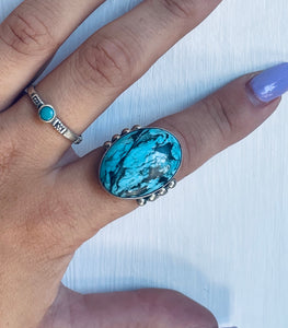 Size 9 Stunning Sterling Silver and Genuine Turquoise Ring