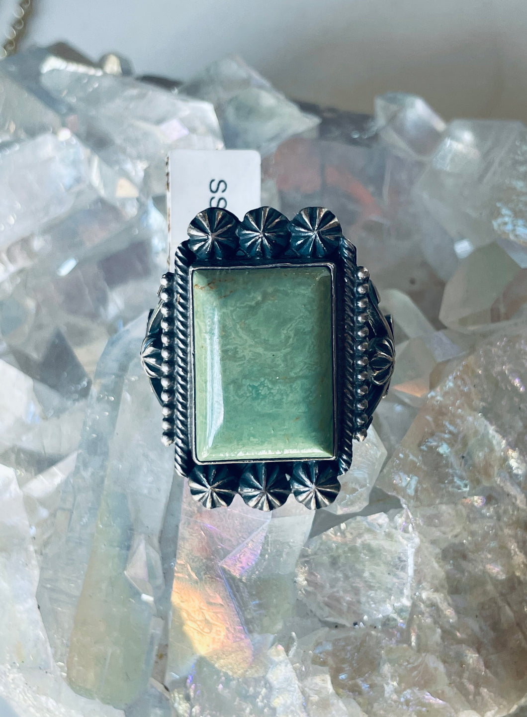 Size 12 Stunning Sterling Silver and Genuine Turquoise Rectangle Ring