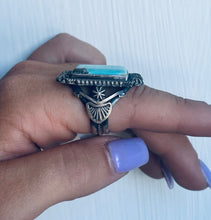 Load image into Gallery viewer, Size 9 Stunning Sterling Silver and Genuine Turquoise Rectangle Ring