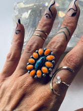 Load image into Gallery viewer, Sterling Silver with Spiny Oyster and Genuine Turquoise Blossom Ring